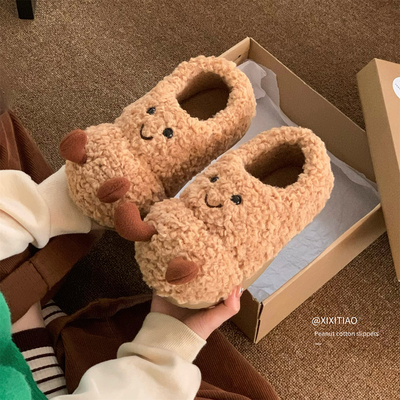 趣味冬季可爱花生居家棉拖鞋女