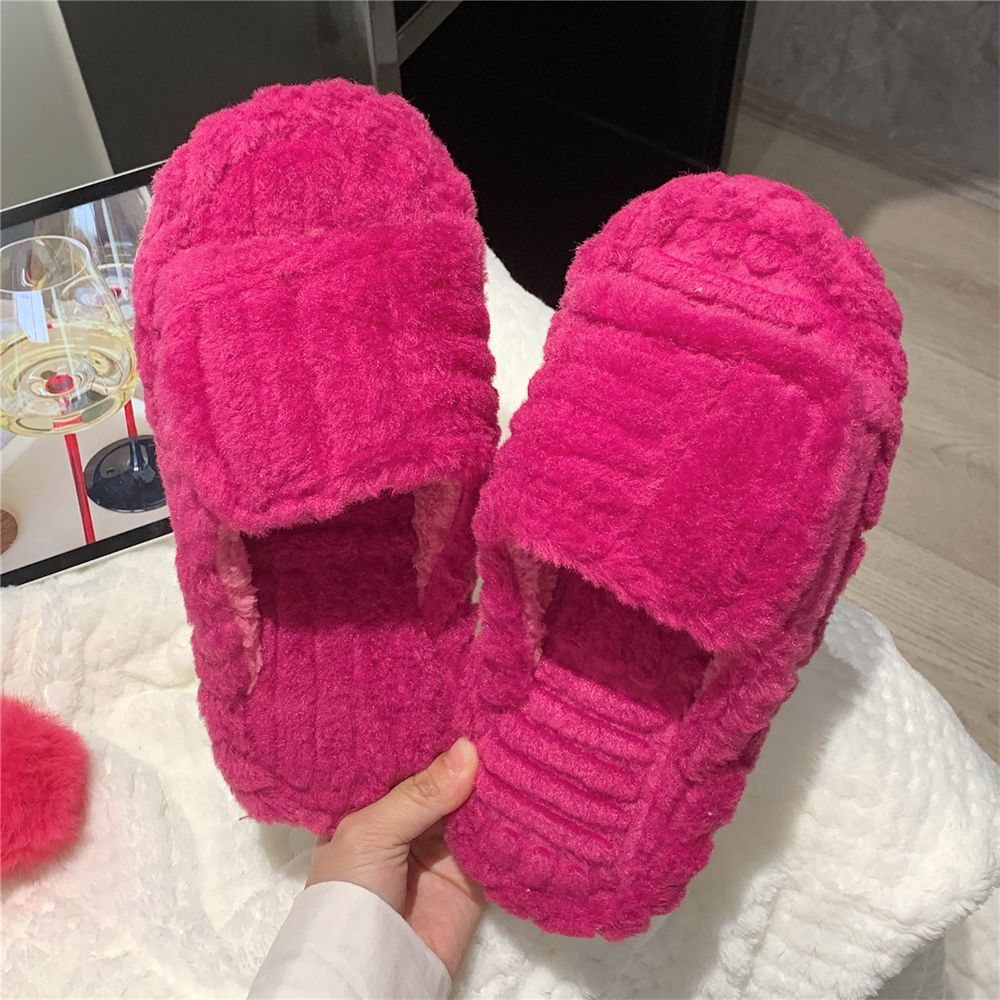 时尚一字魔术贴棉拖鞋女士秋冬季休闲家居卧室防滑保暖月子软底鞋