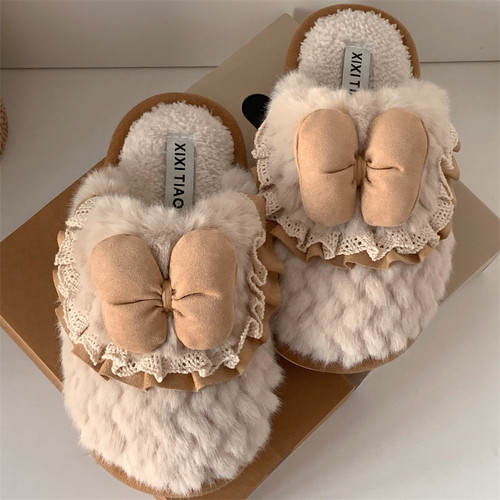 韩式亲子防滑保暖包头棉拖鞋