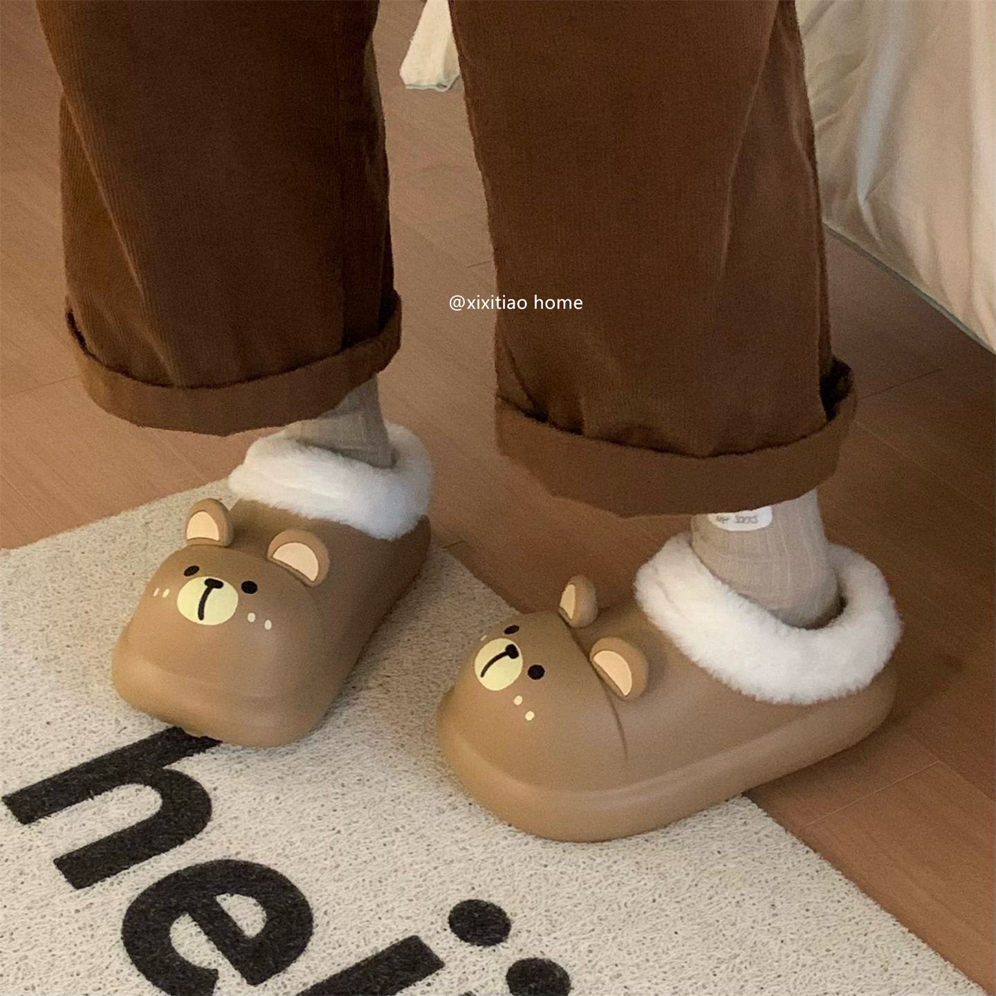 防水棉拖鞋女日系小熊少女心冬