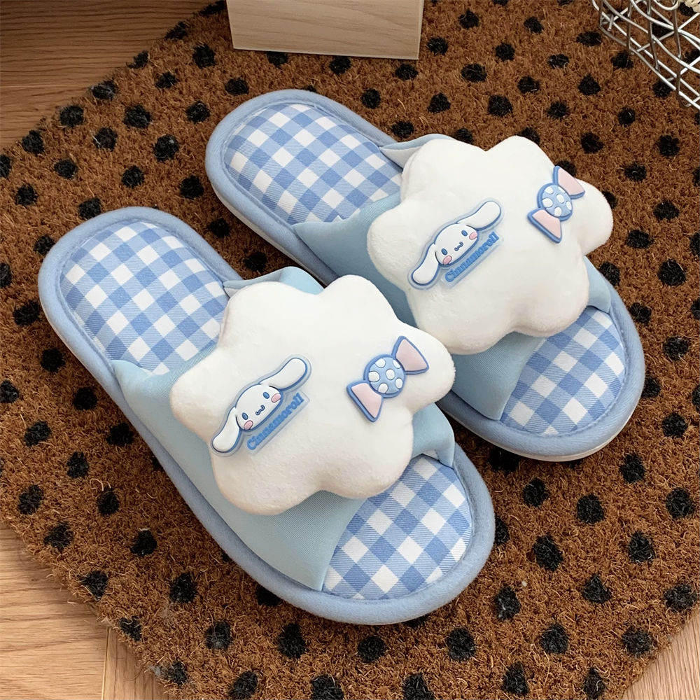 四季通用防滑软萌可爱亚麻拖鞋女