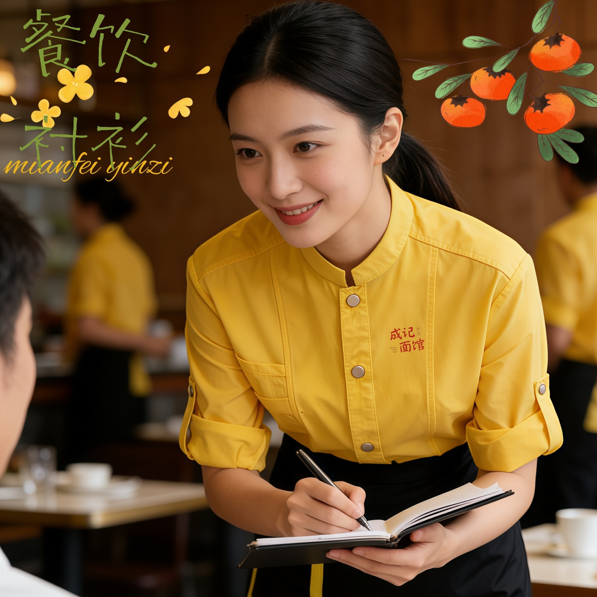 餐饮服务员工作服黄色七分袖衬衫餐厅火锅店制服西餐厅小酒馆工服