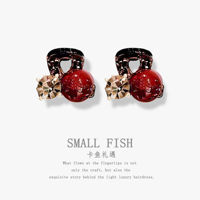 红色珍珠迷你小抓夹女前额侧边小夹子2026新款刘海夹水钻发夹发饰
