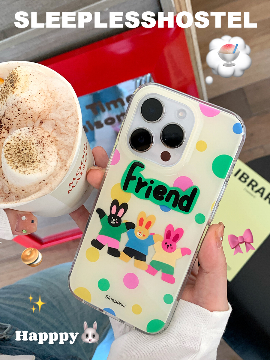 适用ins风苹果14双层兔兔手机壳