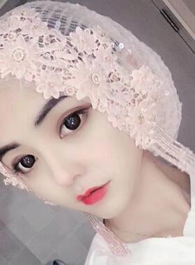 网红女士纱巾流苏手工同款包帽