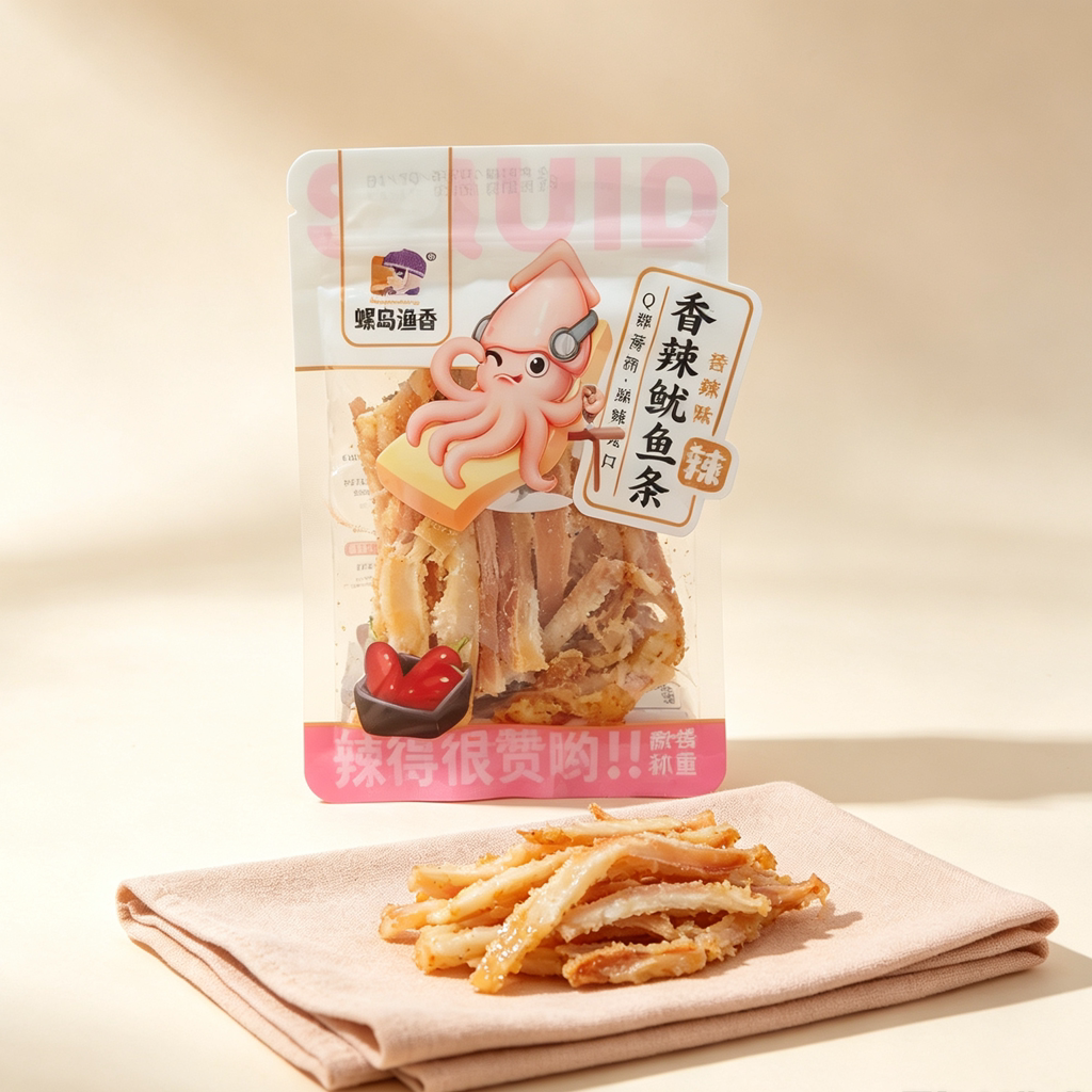 包邮 蝶岛渔香香辣鱿鱼条500克 有鱿鱼丝可选 休闲食品 即食零食