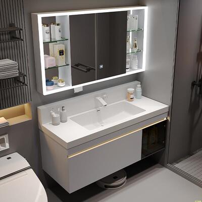 微晶石浴室柜组合一体陶瓷盆洗漱卫生间洗手池洗脸盆柜高背墙出水