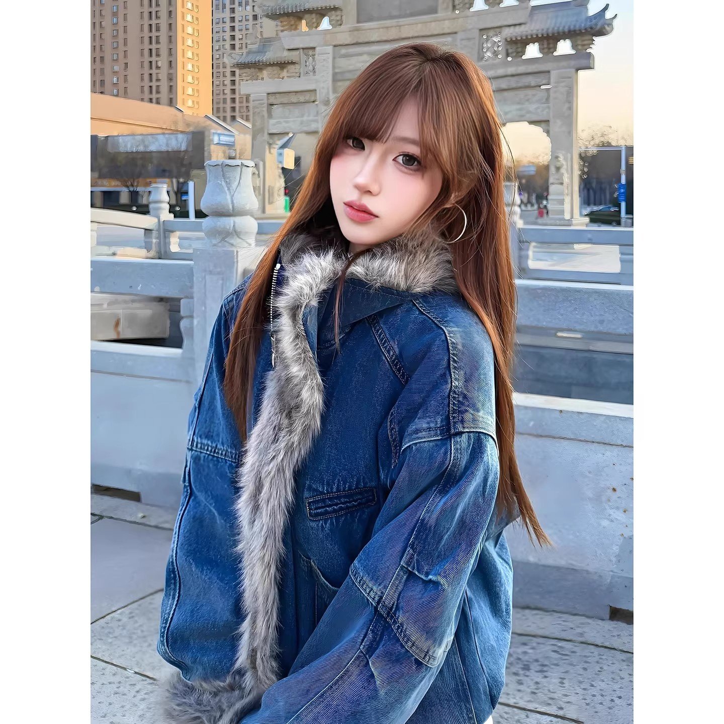 水洗蓝牛仔座山雕毛领棉服外套男款冬季美式复古解构立领夹克棉衣,男装,棉衣,淘宝优惠券,粉丝福利购,淘宝优惠卷