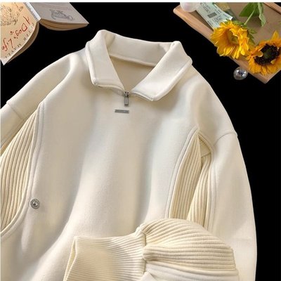 高级感痞帅半拉链卫衣男秋冬季加绒加厚美式重磅潮牌设计情侣外套