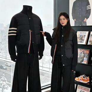 韩系针织拼接棉服男女款冬季加厚保暖轻薄棉衣修身高级感短款外套