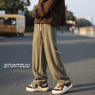 休闲长裤男秋季薄款ulzzang裤子日系简约百搭直筒裤宽松运动裤潮