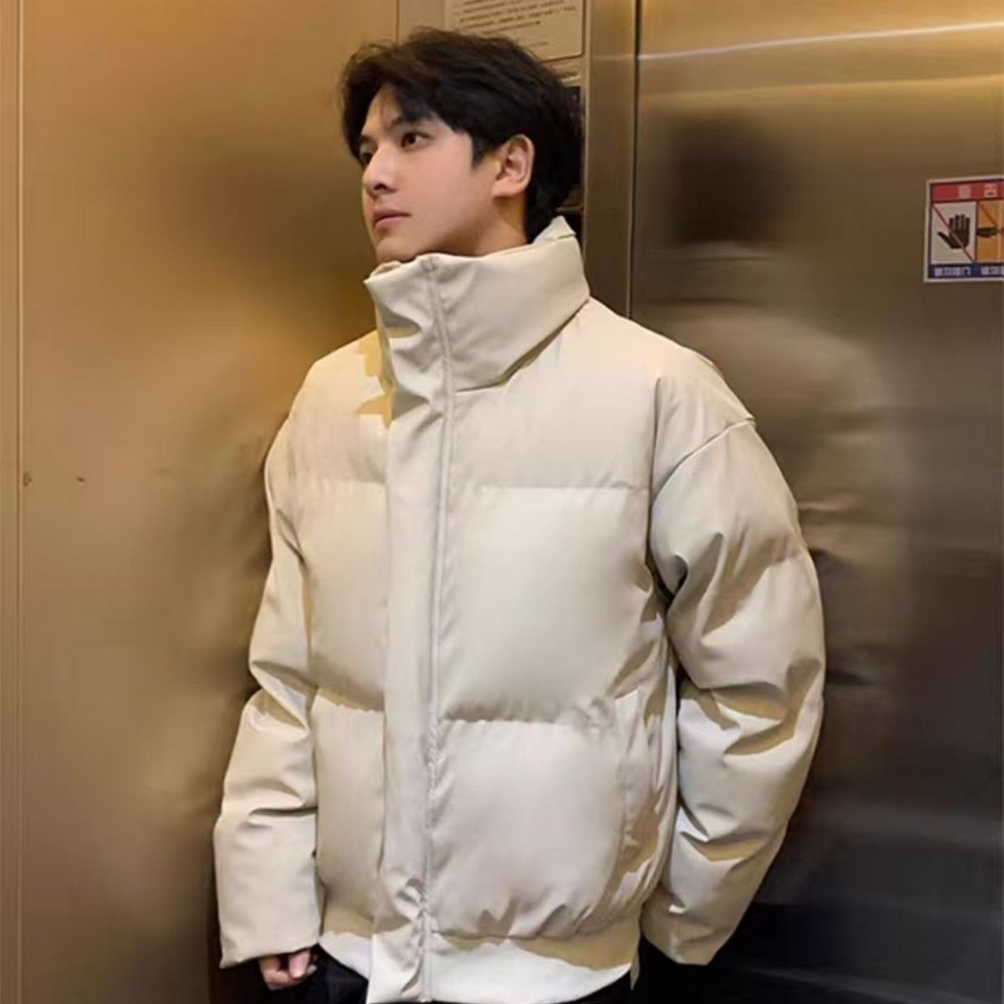 【全场五折】pu皮立领羽绒棉服潮