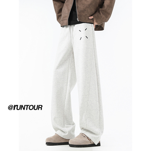 重磅休闲裤男女秋冬加绒加厚宽松垂感白花灰弯刀裤拖地阔腿卫裤子