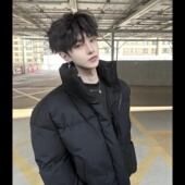 加厚短款 美式 黑色pu皮外套棉服男冬季 立领棉衣cleanfit高级感棉袄