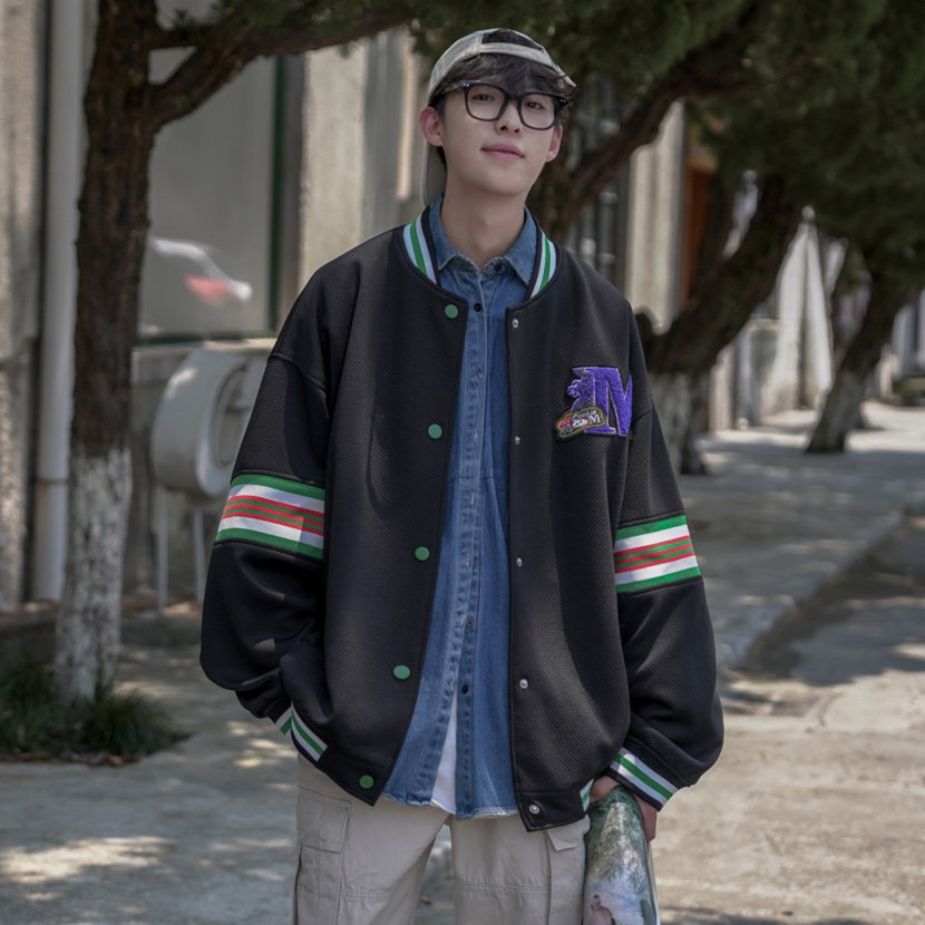 棒球服男款秋季大码美式休闲外套图片