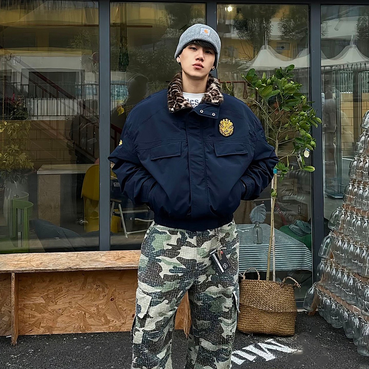 藏青色豹纹双面穿棉服男冬季加厚座山雕工装外套徽章刺绣骑兵夹克,男装,棉衣,淘宝优惠券,粉丝福利购,淘宝优惠卷