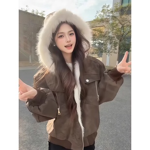 短款 PU皮工装 棉衣外套 加厚美式 cleanfit座山雕毛领夹克棉服男冬季