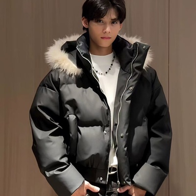 【全场五折】PU皮毛领羽绒棉服潮