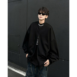 有术拉链刺绣美式秋季半高领卫衣男秋冬季加绒高街外套情侣打底衫