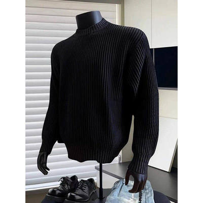cleanfit黑色加厚毛衣男款冬季潮高级感保暖毛线衣内搭打底针织衫