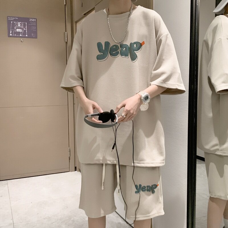 ZT14*P48夏季短袖t恤男女套装ins潮流帅气一套搭配短裤情侣两件套,男装T恤,星座414A-2（原B215-2）