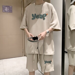 ZT14*P48夏季短袖t恤男女套装ins潮流帅气一套搭配短裤情侣两件套图片