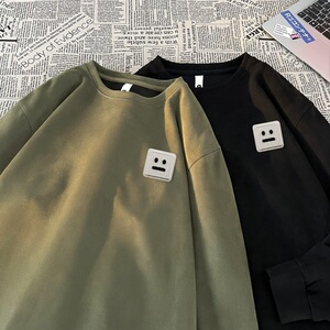 JQ08*P38美式vintag卫衣男女秋季宽松麂皮绒笑脸上衣潮牌ins外套图片