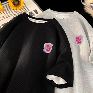 TC120*P25华夫格t恤短袖男夏季新款重磅潮牌半袖体恤宽松百搭衣服图片