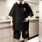 ZT15*P48夏季刺绣短袖t恤男士休闲套装ins潮流一套搭配短裤两件套，男装T恤，星座414A-2（原B215-2）