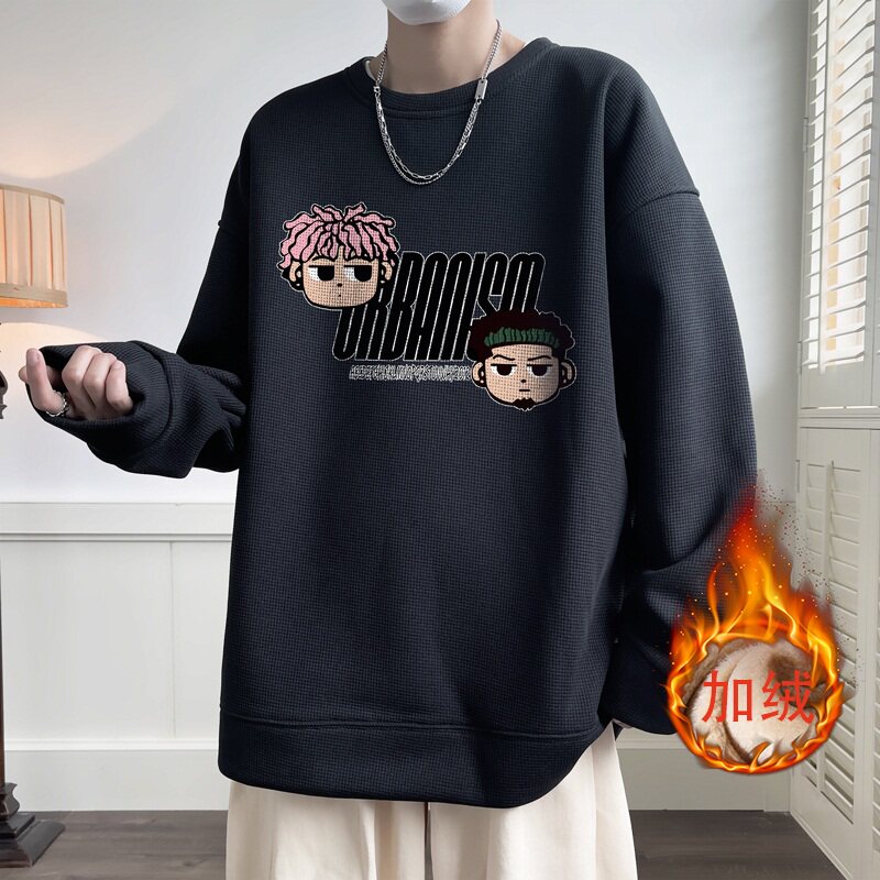 W664*P38常规28 美式vintag卫衣男秋季宽松华夫格情侣潮牌ins外套图片