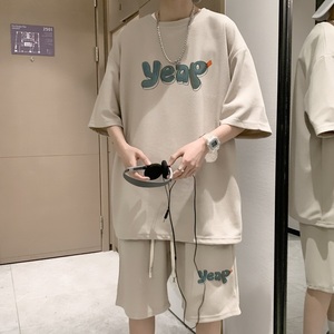 ZT14*P48夏季短袖t恤男士休闲套装ins潮流帅气一套搭配短裤两件套图片