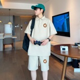 ZL01*P58华夫格短袖短裤套装男夏季翻领t恤宽松潮流polo衫两件套，男装休闲套装，星座414A-2（原B215-2）