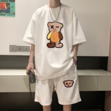 ZT17*P55美式华夫格套装男夏季潮牌T恤短袖ins港风情侣运动两件套，男装休闲套装，星座414A-2（原B215-2）