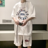 ZT52*P48港风ins华夫格套装男短袖t恤夏季休闲短裤两件套帅气男装，男装休闲套装，星座414A-2（原B215-2）