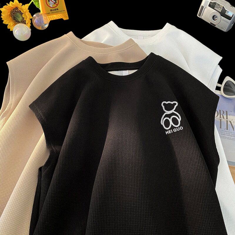 TB03*P22华夫格男女t恤夏季背心宽松大码体恤潮牌港风无袖上衣服,男装T恤,星座414A-2（原B215-2）