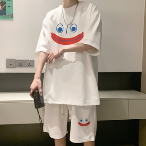 ZT35*P48 华夫格短袖短裤套装男女夏季两件套t恤一套搭配潮流衣服图片