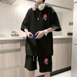 ZT15*P48夏季刺绣短袖t恤男女套装ins潮流一套搭配短裤情侣两件套，男装T恤，星座414A-2（原B215-2）