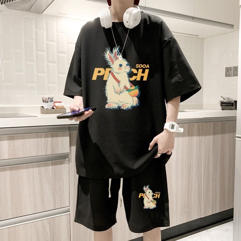 ZT43*P48夏季华夫格套装男女短袖T恤休闲短裤青少年穿搭运动搭配,男装休闲套装,星座414A-2（原B215-2）