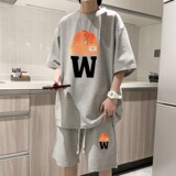 ZT22*P48美式华夫格套装男夏季潮牌T恤短袖ins港风情侣运动两件套，男装休闲套装，星座414A-2（原B215-2）