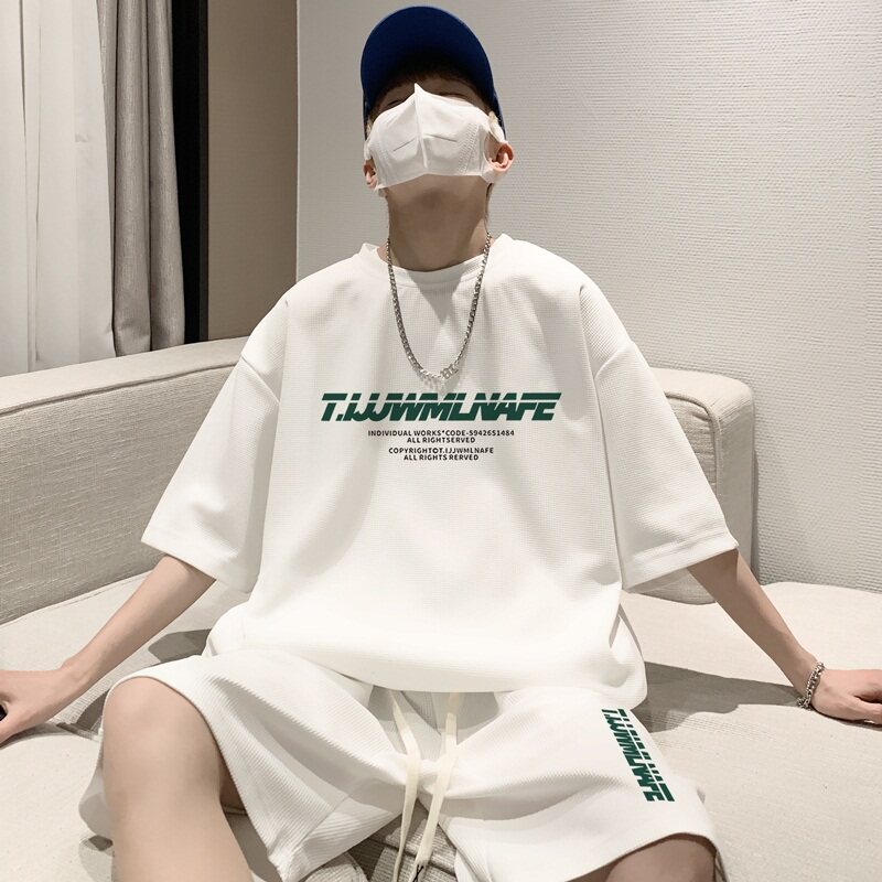ZT11*P48美式华夫格套装男夏季潮牌短袖ins港风情侣装运动两件套,男装休闲套装,星座414A-2（原B215-2）