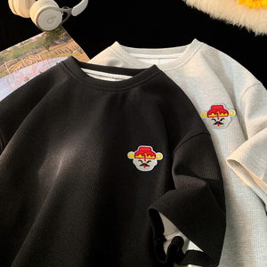TC31*P22 华夫格痞帅t恤男女夏季新款短袖宽松重磅潮牌风上衣图片