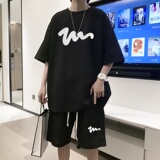 圆领休闲套装男夏季2023新款短袖短裤青少年港风美式潮牌潮流T恤，男装休闲套装，星座414A-2（原B215-2）