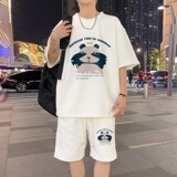 ZT70*P48新中式华夫格短袖t恤男夏季运动休闲套装五分裤两件套潮，男装休闲套装，星座414A-2（原B215-2）