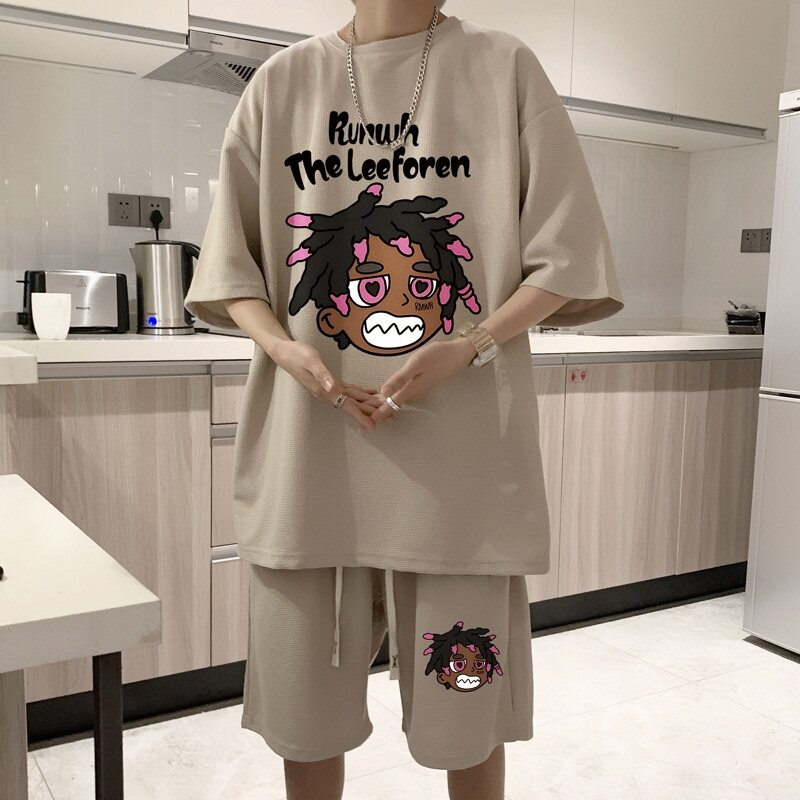 ZT30*P48短袖短裤套装男夏季美式嘻哈两件套t恤一套搭配帅气衣服,男装休闲套装,星座414A-2（原B215-2）