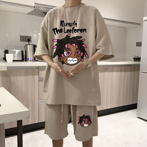 ZT30*P48 短袖短裤套装男夏季美式嘻哈两件套t恤一套搭配帅气衣服图片
