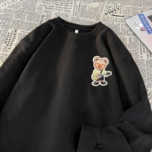JQ07*P38美式vintag卫衣男女秋季宽松麂皮绒圆领上衣潮牌ins外套图片