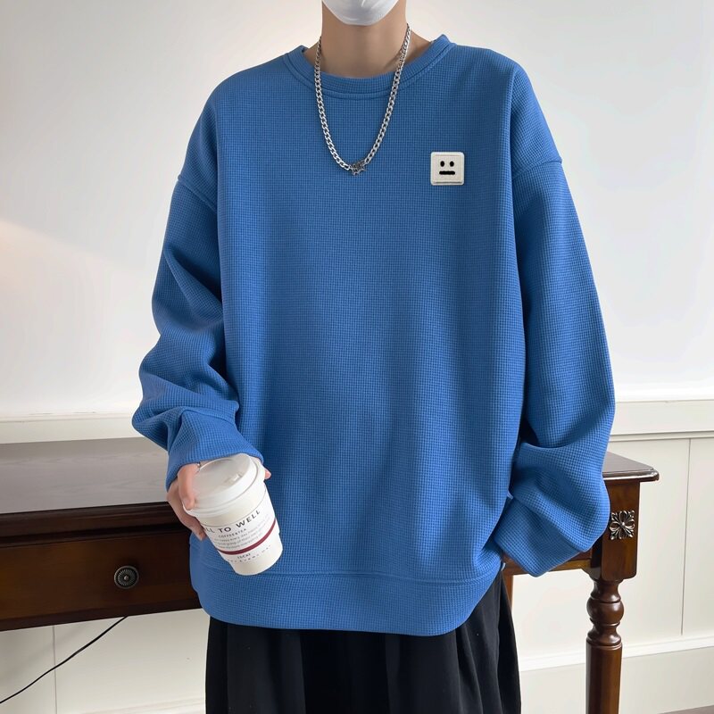 华夫格长袖t恤男夏季潮牌宽松大码情侣打底衫卫衣6541*P28加绒P38,男装卫衣,星座414A-2（原B215-2）