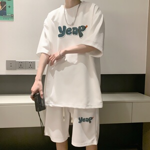 ZT14*P48夏季短袖t恤男士休闲套装ins潮流帅气一套搭配短裤两件套图片