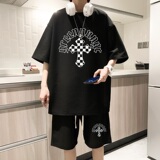 ZT50*P48港风ins华夫格套装男短袖t恤夏季休闲短裤两件套帅气男装，男装休闲套装，星座414A-2（原B215-2）