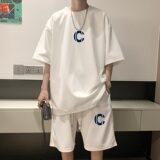 ZT10*P48潮华夫格套装男夏季潮牌短袖ins港风情侣装运动两件套，男装休闲套装，星座414A-2（原B215-2）